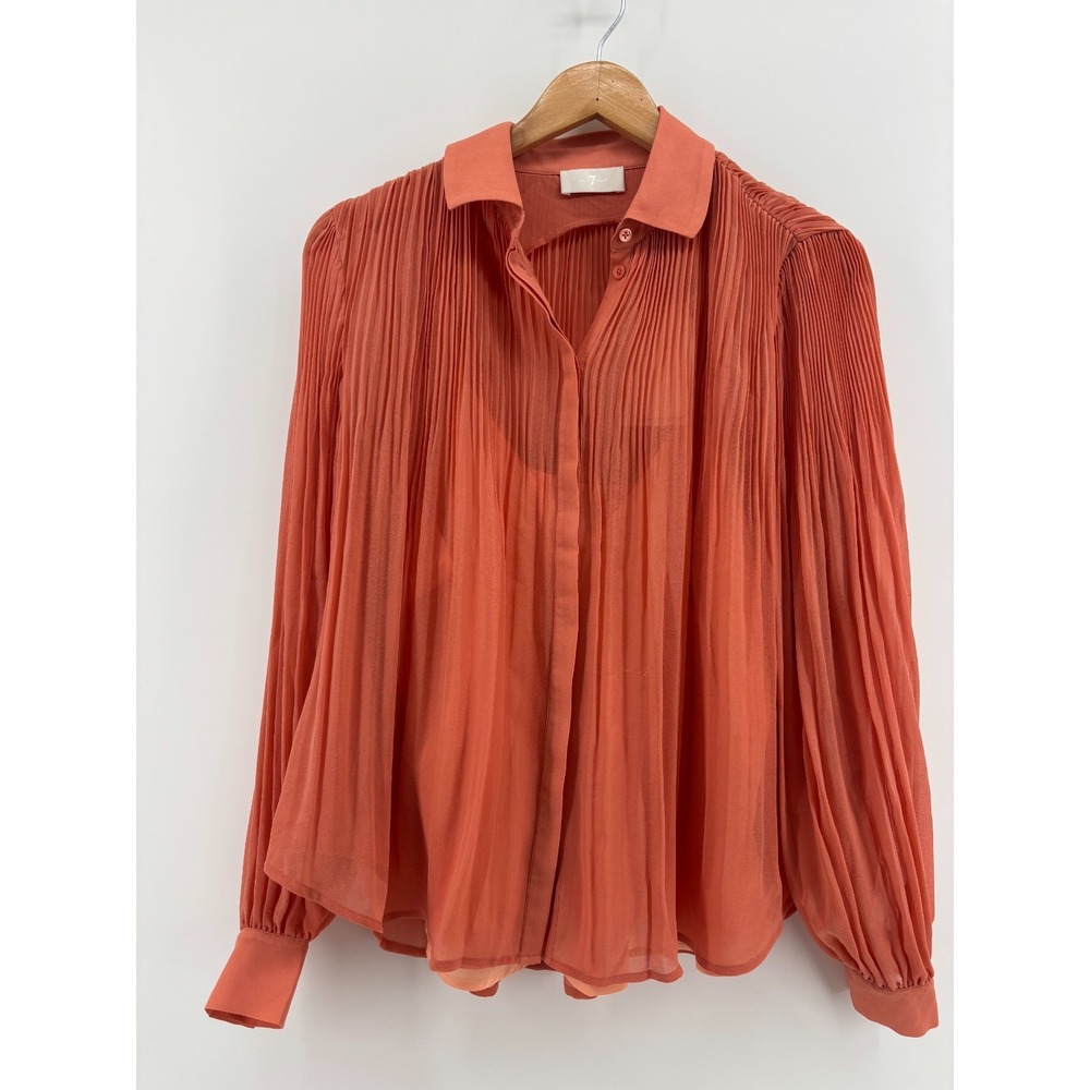 7 For All Mankind Pleated Blouse Shirt Camisole Womens XS Rust Orange 7N410A44